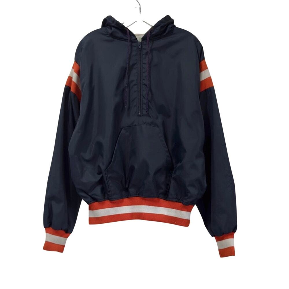 NAVY & Orange Blank Vintage 80s 90s Hooded Pullover Windbreaker Size M Medium